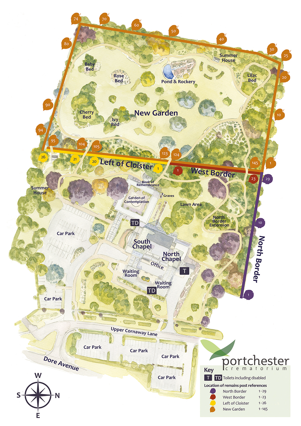 Map of Portchester Crematorium grounds, Portsmouth, England