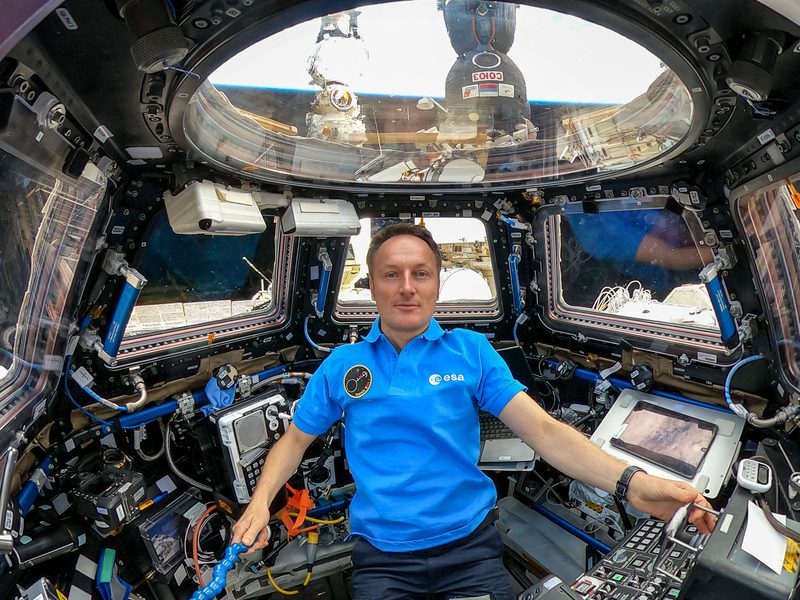 ESA astronaut Matthias Maurer inside the cupola
